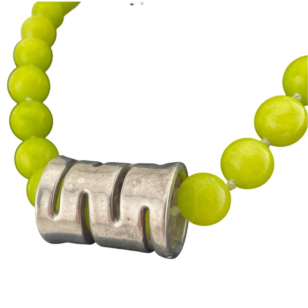Statement Bead Necklace green chalcedony hand knotted runway jewelry 925 clasp - Picture 14 of 14